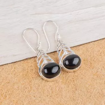 Драгоценный камень Черный Турмалин Ювелирные изделия из стерлингового серебра 925 серьги 1,64 для женщин CE-1-25
