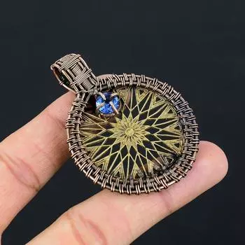 Драгоценный камень Чистая медная проволока, обернутая ювелирным кулоном ручной работы 2.36 Inches синий