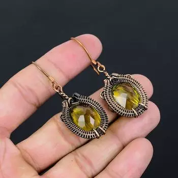 Драгоценный камень цитрин, чистая медная проволока, обернутая подвеской ручной работы, ювелирный подарок для нее 2.36 Inches зелёный