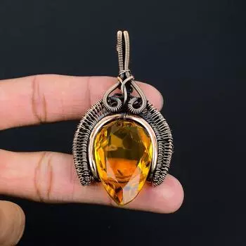 Драгоценный камень цитрин ручной работы из чистой медной проволоки, обернутые серьги, ювелирные изделия на День памяти 2.95 Inches оранжевый