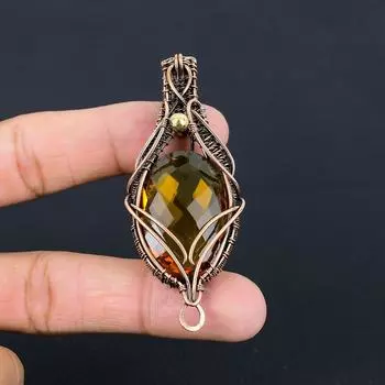 Драгоценный камень цитрин ручной работы из чистой медной проволоки, завернутый в подвеску, ювелирное изделие на День памяти 2.83 Inches жёлтый