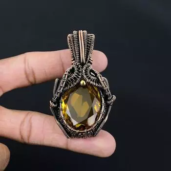 Драгоценный камень цитрин ручной работы из чистой медной проволоки, завернутый в подвеску, ювелирное изделие на День памяти 283 Inches жёлтый