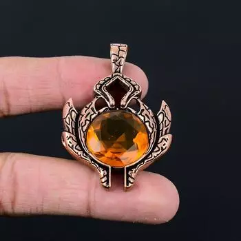 Драгоценный камень цитрин ручной работы из чистой медной проволоки, завернутый в подвеску, ювелирное изделие на День памяти 2.17 Inches жёлтый