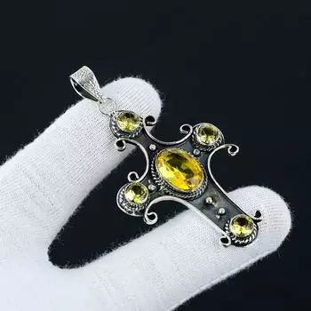 Драгоценный камень цитрин, серебро 925 пробы ручной работы, ожерелье из настоящего цитрина, ювелирные изделия с цитрином, подарок для мамы, подарок на годовщину свадьбы 2.55 жёлтый