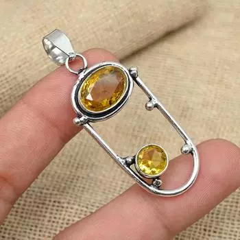 Драгоценный камень цитрин, стерлинговое серебро 925 пробы, подвеска ручной работы, ювелирные изделия, изысканный подарок для нее 2.16 Inches жёлтый