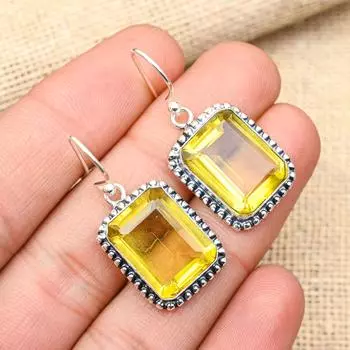 Драгоценный камень цитрин, ювелирные изделия из стерлингового серебра 925 пробы ручной работы, милые серьги, подарок для нее 1.60 Inches жёлтый