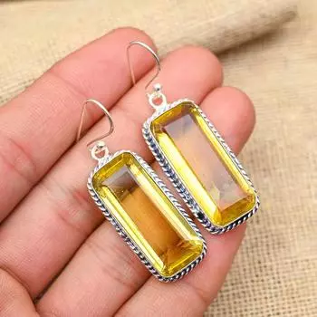 Драгоценный камень цитрин, ювелирные изделия из стерлингового серебра 925 пробы ручной работы, милые серьги, подарок для нее 2 Inches жёлтый