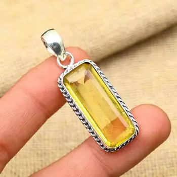 Драгоценный камень цитрин, ювелирные изделия из стерлингового серебра 925 пробы ручной работы, прекрасный кулон, подарок для нее 2 Inches жёлтый