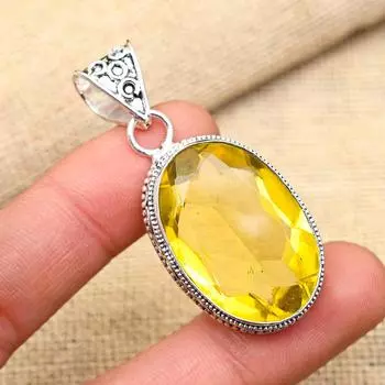 Драгоценный камень цитрин, ювелирные изделия из стерлингового серебра 925 пробы ручной работы, прекрасный кулон, подарок для нее 2 Inches жёлтый