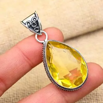 Драгоценный камень цитрин, ювелирные изделия из стерлингового серебра 925 пробы ручной работы, прекрасный кулон, подарок для нее 2 Inches жёлтый