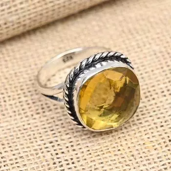 Драгоценный камень цитрин, ювелирные изделия из твердого серебра 925 пробы ручной работы 4 жёлтый