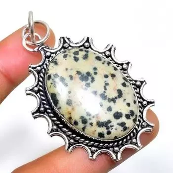 Драгоценный камень далматинская яшма 925 пробы, посеребренный ювелирный кулон ручной работы 2,27 дюйма 2.27 белый