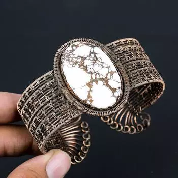 Драгоценный камень дикой лошади, чистая медная проволока, манжеты ручной работы/браслет, ювелирные изделия, регулируемые для подарка Adjustable белый