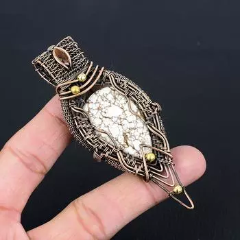 Драгоценный камень дикой лошади из чистой медной проволоки, обернутый подвеской ручной работы, ювелирное изделие для подарка 3.74 Inches белый