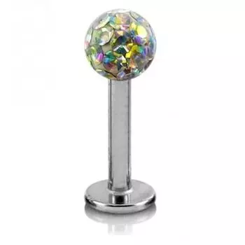 Драгоценный камень для пирсинга губной губы Переливающийся белый хрустальный шар, покрытый титановой смолой G23, стержень 10 мм