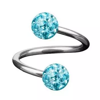 Драгоценный камень для пирсинга лабреты, спиральное шариковое кольцо, бирюзово-синий кристалл, покрытый стальной смолой, диаметр 8 мм
