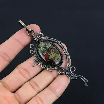 Драгоценный камень «Драконья кровь» из яшмы ручной работы из чистой медной проволоки для женщин 4.02 Inches зелёный