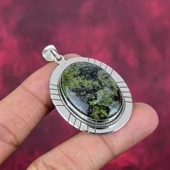 Драгоценный камень «Драконья кровь» Яшма, кулон из стерлингового серебра 925 пробы, ювелирные изделия ручной работы, элегантный серебряный кулон, ювелирное изделие, подарок для любви 2.08 Inches зелёный