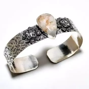 Драгоценный камень древесный агат 925 пробы, посеребренный браслет-манжета ручной работы для ювелирных изделий