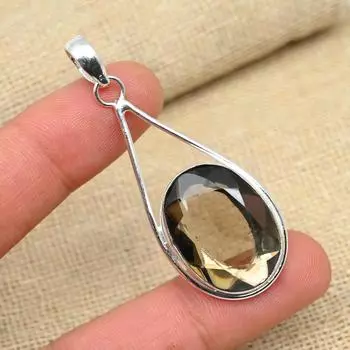 Драгоценный камень Дымчатый топаз на День Благодарения, твердый стерлинговый серебр 925 пробы, ювелирные изделия ручной работы с подвеской 2.16 Inches коричневый