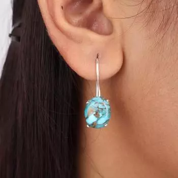 Драгоценный камень голубая медная бирюза, ювелирные изделия из серебра 925 пробы, серьги-подвески 1,05 EE-173-37