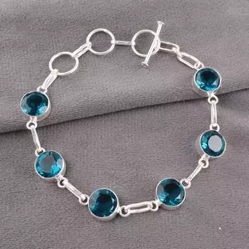 Драгоценный камень голубой апатит, серебро 925 пробы, ювелирное изделие ручной работы, стильный браслет RB-14-14