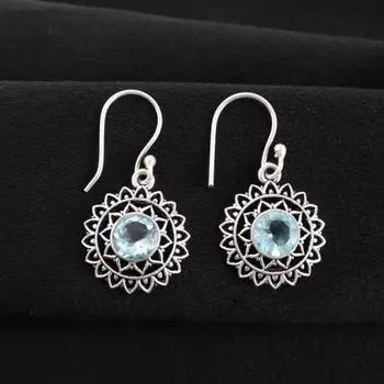 Драгоценный камень Голубой Топаз из Небесно-голубого топаза Ювелирные изделия из стерлингового серебра 925 пробы Серьги-подвески 1,57 CE-19-3