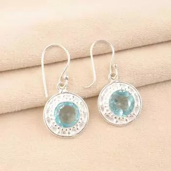 Драгоценный камень Голубой Топаз Небо 925 Стерлинговое Серебро Ювелирные Изделия Ручной Работы Серьги 1.5 Для Нее EE-153-11