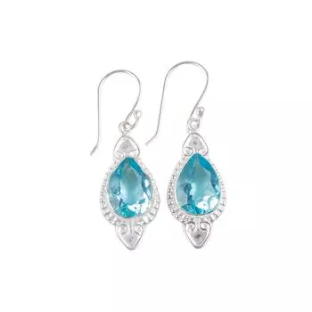 Драгоценный камень Голубой Топаз Небо 925 Стерлинговое Серебро Ювелирные Изделия Ручной Работы Серьги-Крючки 1,80 EE-42-2