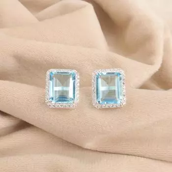 Драгоценный камень Голубой Топаз Небо 925 Стерлинговое Серебро Ювелирные Изделия Циркон Серьги-пусеты 0,57 CZE-6-9