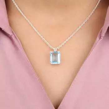 Драгоценный камень Голубой топаз Нежный кулон из серебра 925 пробы 0,69 Подарок на день рождения PP-58-7