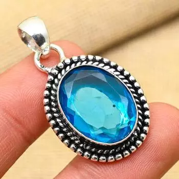 Драгоценный камень голубой топаз ручной работы из стерлингового серебра 925 пробы, превосходный кулон для свадебного подарка