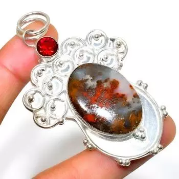 Драгоценный камень гранат-агат 925 с серебряным покрытием, подвеска ручной работы 2,84 дюйма 2.84 красный