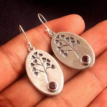 Драгоценный камень гранат «Древо жизни» Висячие серьги из стерлингового серебра 925 пробы Ювелирные изделия с январским камнем красный