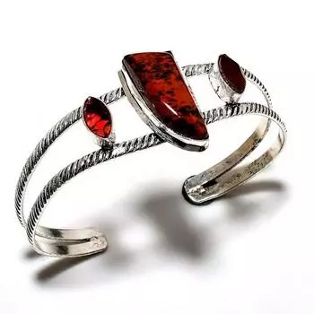 Драгоценный камень гранат-обсидиан из красного дерева 925 пробы с серебряным покрытием ювелирный браслет-манжета