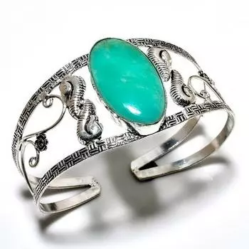 Драгоценный камень хризопраз 925 посеребренный браслет-манжета ручной работы