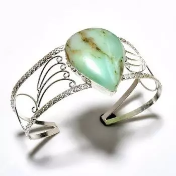 Драгоценный камень хризопраз 925 посеребренный браслет-манжета ручной работы