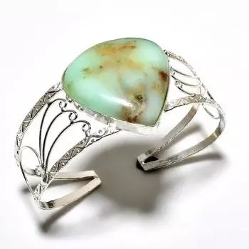 Драгоценный камень хризопраз 925 посеребренный браслет-манжета ручной работы