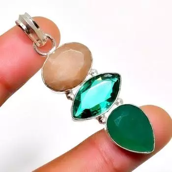 Драгоценный камень Индиколит, Турмалин, Диопсид, Посеребренная 925 проба, 2,08 дюйма 2.08 синий