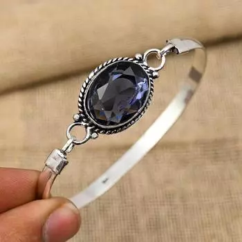 Драгоценный камень иолит, стерлинговое серебро 925 пробы, замечательные ювелирные манжеты ручной работы на День Благодарения