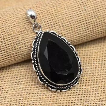 Драгоценный камень из черного шпинеля, ювелирные изделия из стерлингового серебра 925 пробы ручной работы, роскошный кулон для свадебного подарка 1.77 Inches чёрный