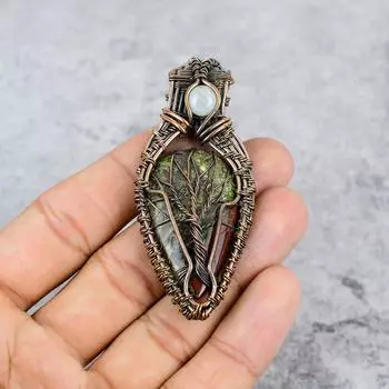 Драгоценный камень из драконьей крови, яшмы и лунного камня, чистая медная проволока, ювелирная подвеска ручной работы 2.55 inches красный