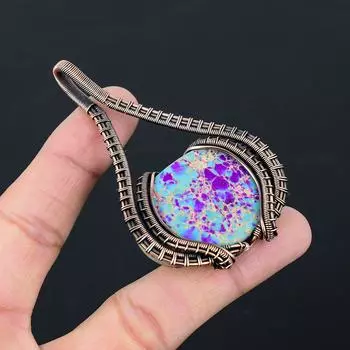 Драгоценный камень из голубого морского осадка, чистая медная проволока, обернутая ювелирной подвеской ручной работы 2.95 Inches синий