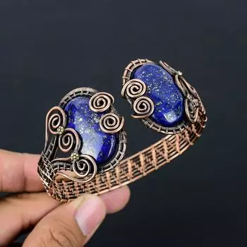 Драгоценный камень из лазурита, чистая медная проволока, обернутая вручную манжета/браслет, регулируемые ювелирные изделия Adjustable синий