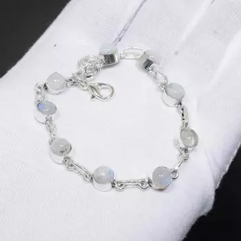 Драгоценный камень из лунного камня, браслет из стерлингового серебра 925 пробы ручной работы, натуральный лунный камень, ювелирный браслет из лунного камня для подарков 8 белый