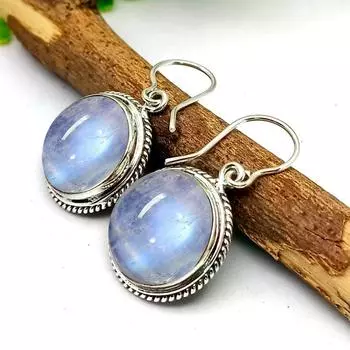 Драгоценный камень из лунного камня, дизайнерские серьги ручной работы в стиле бохо, серьги-подвески, подарок для нее, серьги с камнем, ювелирные изделия из серебра 925 пробы