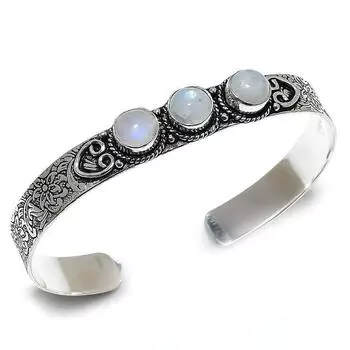 Драгоценный камень из лунного камня, стерлинговое серебро 925 пробы, регулируемый браслет-манжета с покрытием, ювелирные изделия 7-8 белый