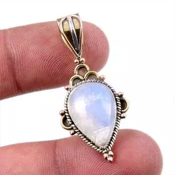 Драгоценный камень из натурального радужного лунного камня 925 пробы, одноцветное серебро, двухцветный кулон размером 1,5 дюйма, D1R86
