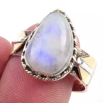 Драгоценный камень из натурального радужного лунного камня, двухцветное кольцо из стерлингового серебра 925 пробы, размер 9 d2T74