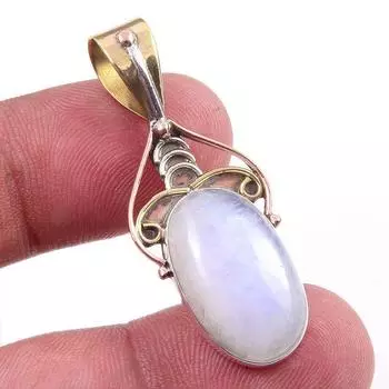 Драгоценный камень из натурального радужного лунного камня 925 пробы, одноцветное серебро, двухцветный кулон 1,50 дюйма T9p05